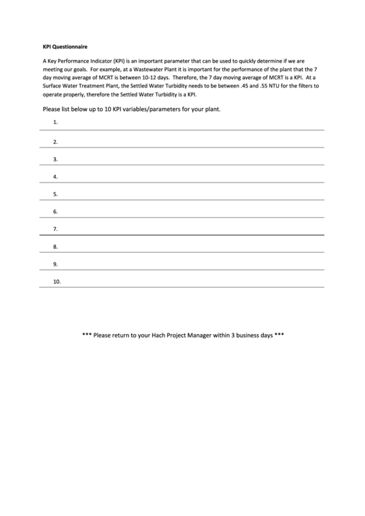 Kpi Questionnaire Printable pdf