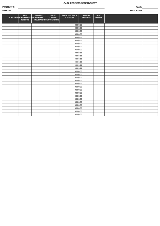 Cash Receipts Spreadsheet