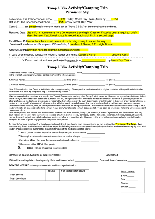 Bsa Troop 50 Permission Slip Printable pdf