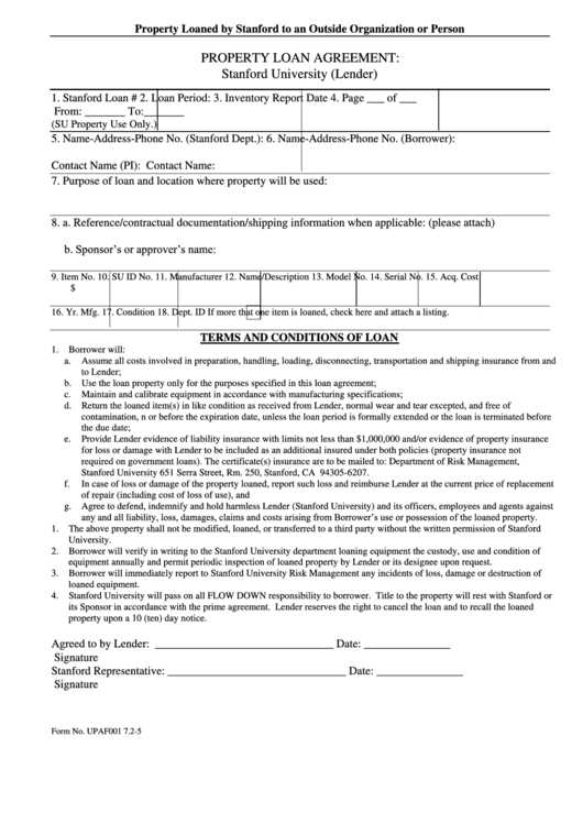Property Loan Agreement Printable pdf