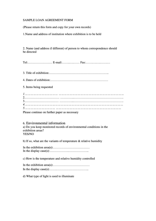 Sample Loan Agreement Form Printable pdf