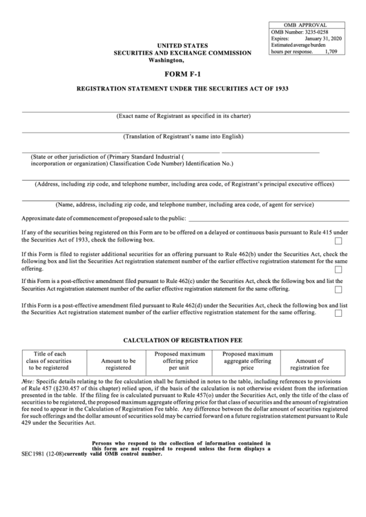 Form F-1 - Registration Statement Under The Securities Act Of 1933 Printable pdf