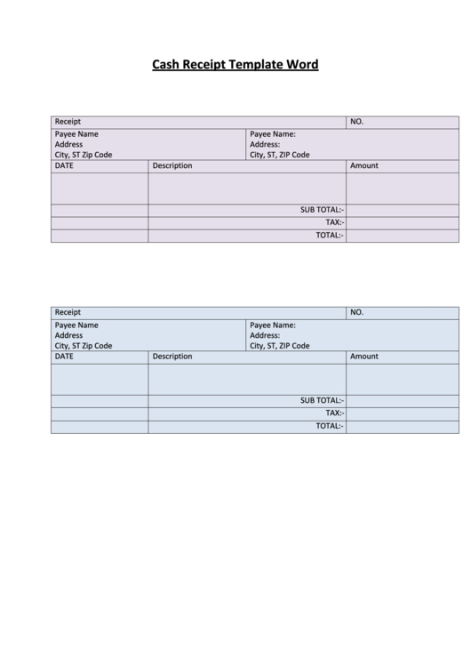 Cash Receipt Template Printable pdf