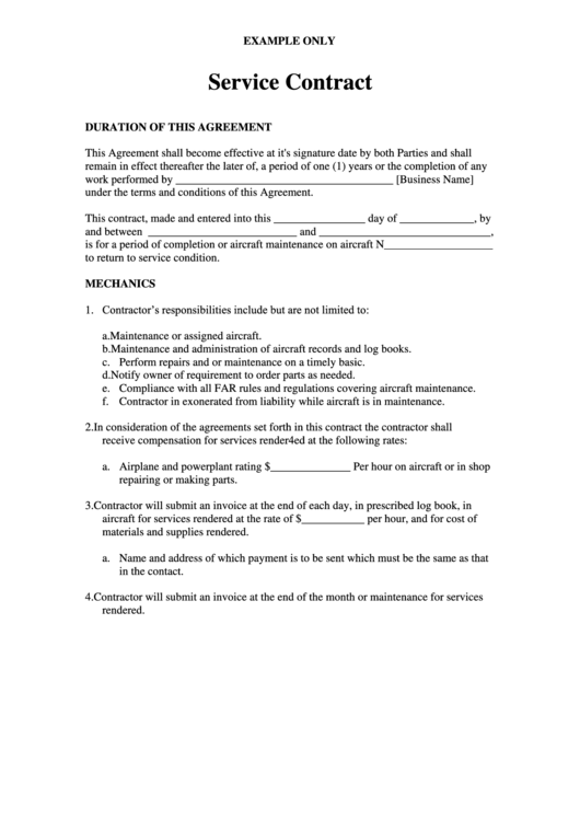Sample Service Contract Printable pdf
