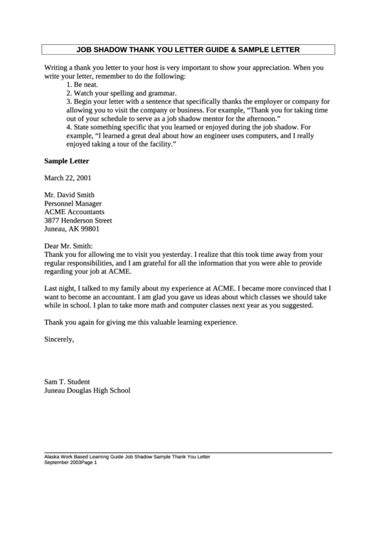 Job Shadow Thank You Letter Guide & Sample Letter