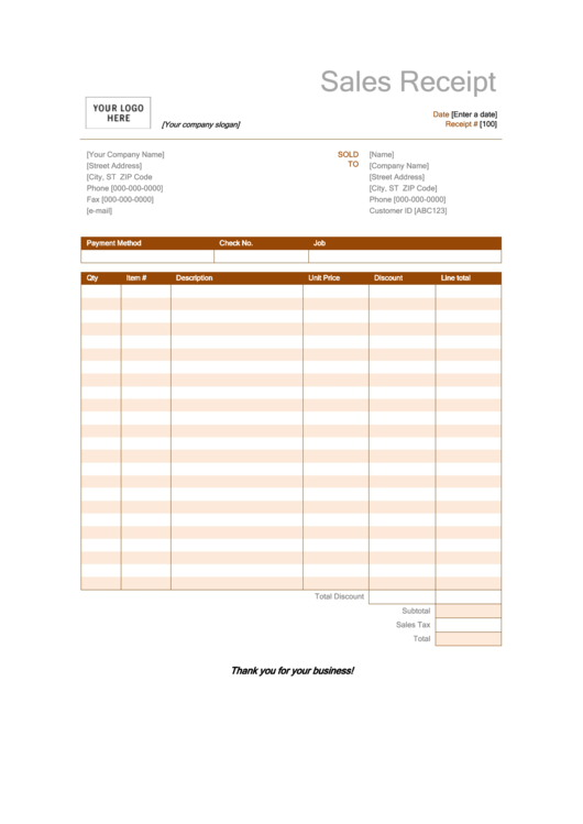 Sales Receipt Template - Brown Printable pdf