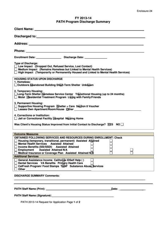 Path Program Discharge Summary Printable pdf