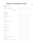 Monthly Personal Budget Worksheet Template