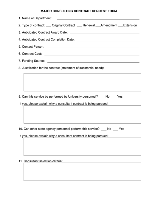 Major Consulting Contract Request Form Printable pdf