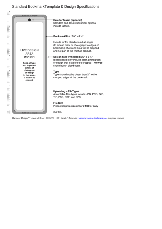 Standard Bookmark Template & Design Specifications Printable pdf