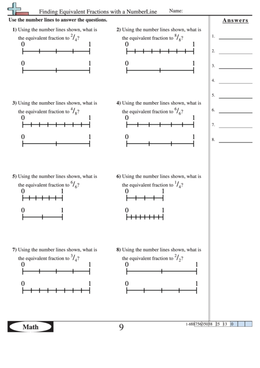 Finding Equivalent Fractions With A Number Line Worksheet Printable pdf
