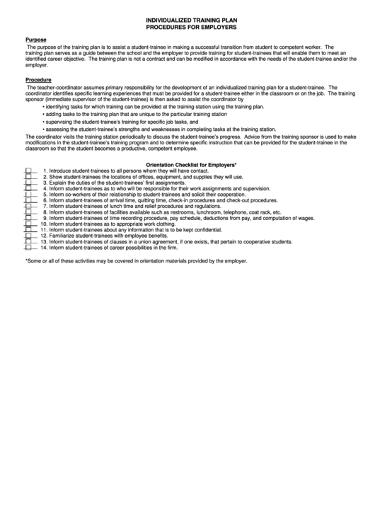 Individualized Training Plan Printable pdf