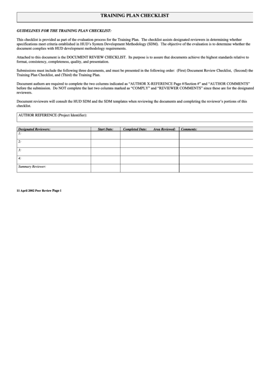 Training Plan Checklist Template Printable pdf