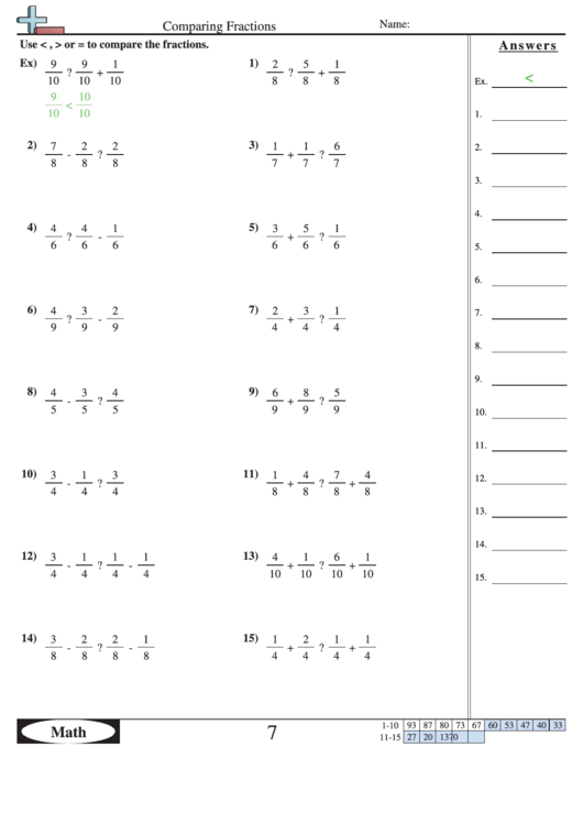 Comparing Fractions Worksheet printable pdf download