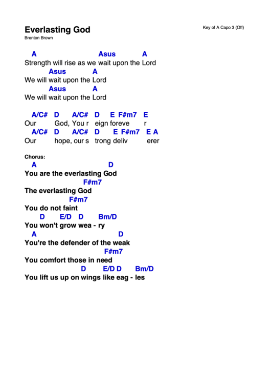 Everlasting God Brenton Brown Hillsong Chord Charts Printable pdf