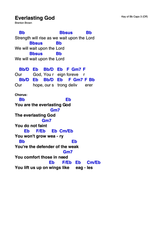 Everlasting God Brenton Brown Chord Chart Printable pdf