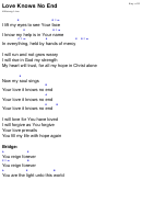 Love Knows No End - Hillsong Live - (key Of E) Chord Chart