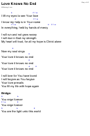Love Knows No End - Hillsong Live - (key Of A) Chord Chart
