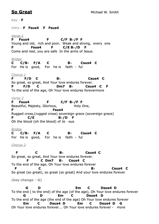 So Great Michael W. Smith Hillsong Chord Charts Printable pdf