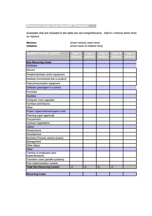 Business Case - Cost-Benefit Template Printable pdf