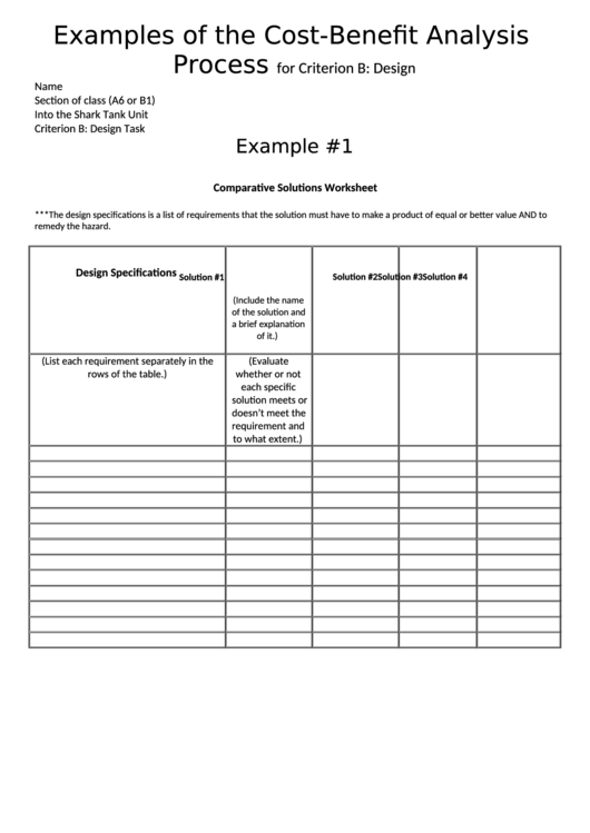 Examples Of The Cost-Beneft Analysis Printable pdf