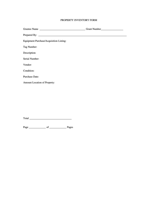 Property Inventory Form Printable pdf
