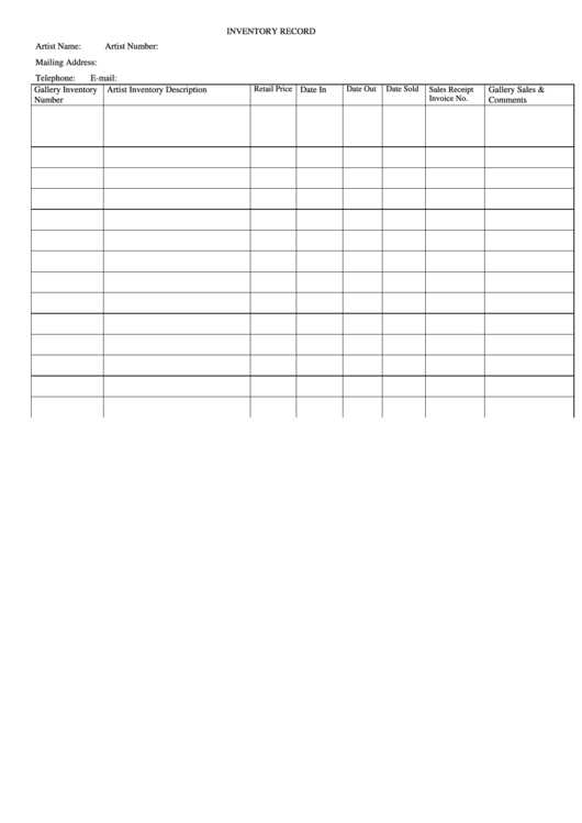 Inventory Record Template Printable pdf
