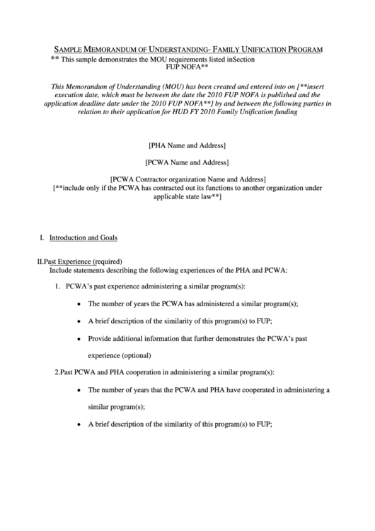 Sample Memorandum Of Understanding Printable pdf