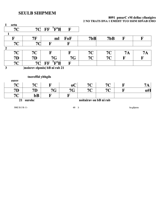 Memphis Blues Jazz Chord Chart Printable pdf