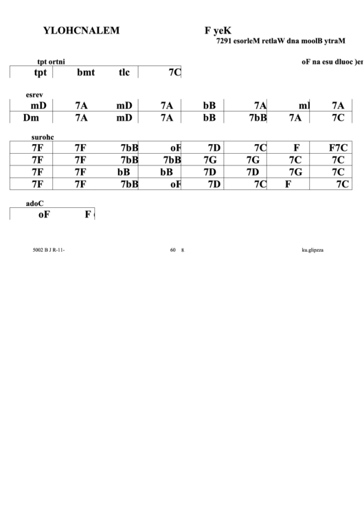 Melancholy Jazz Chord Chart Printable pdf