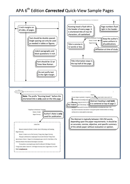 Apa 6th Edition Corrected Quick View Sample Pages Printable pdf