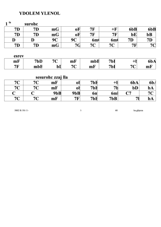 Lonely Melody Jazz Chord Chart Printable pdf