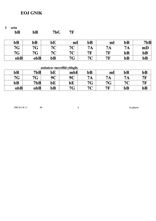 King Joe Jazz Chord Chart Printable pdf