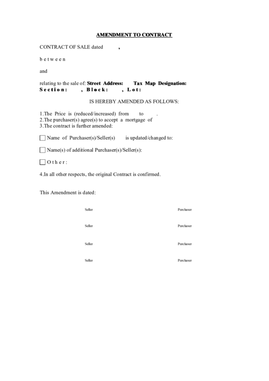 Fillable Amendment To Contract Printable pdf