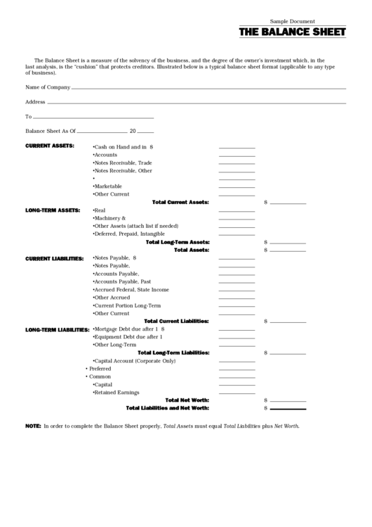 Balance Sheet Template Printable pdf