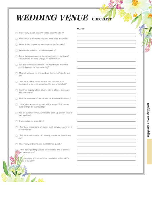 Wedding Venue Checklist Printable pdf