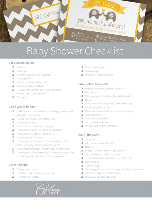 Baby Shower Checklist Printable pdf
