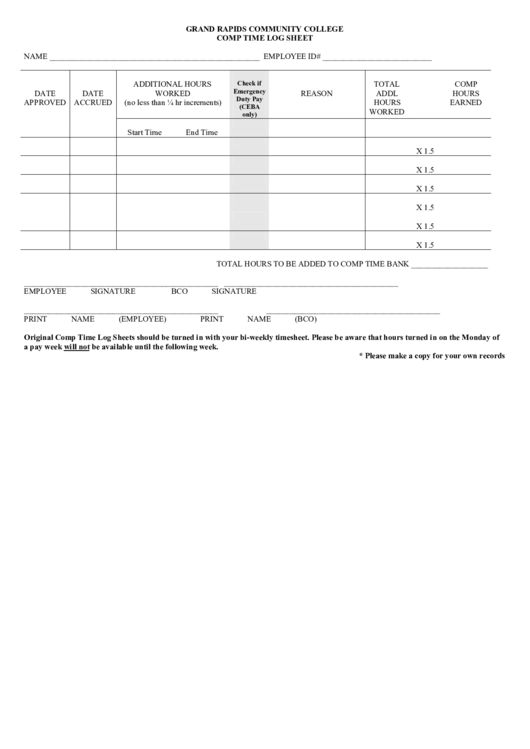 Comp Time Log Sheet Template Printable pdf