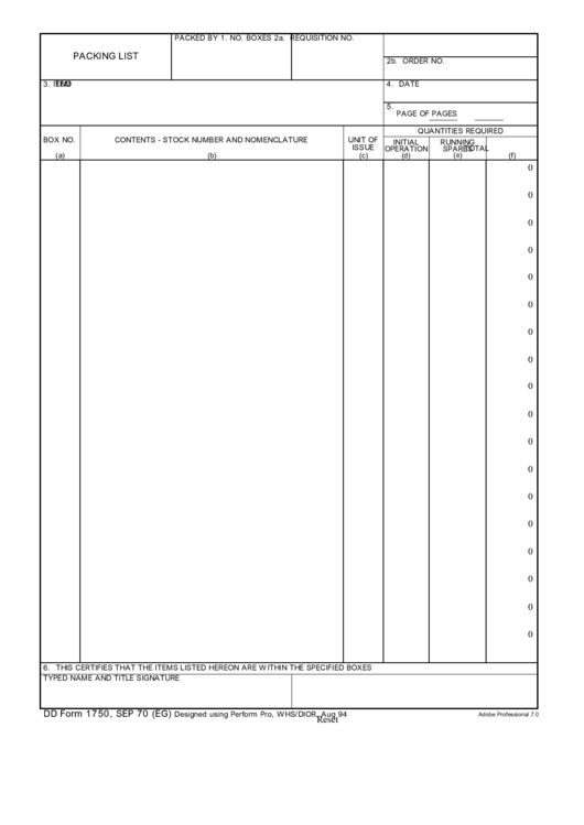 form commercial invoice blank printable Dd  Fillable 1750 download pdf List Packing  Form