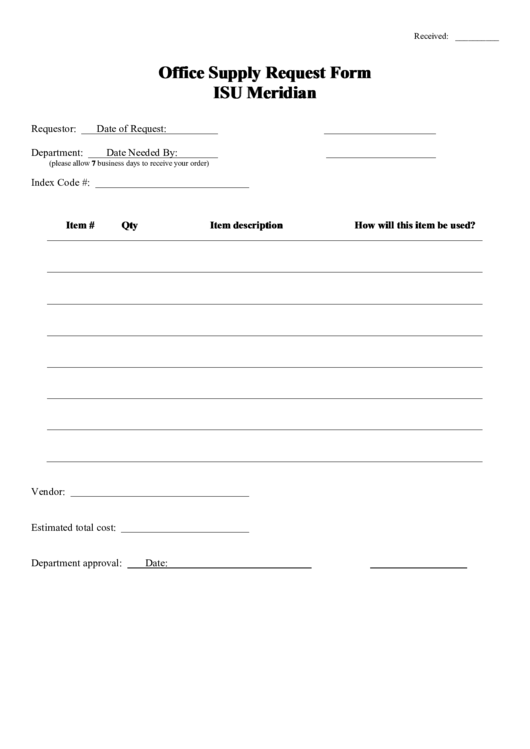Office Supply Request Form Isu Meridian Printable pdf