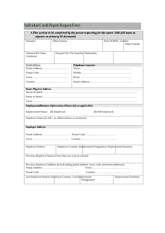 Individual Credit Report Request Form
