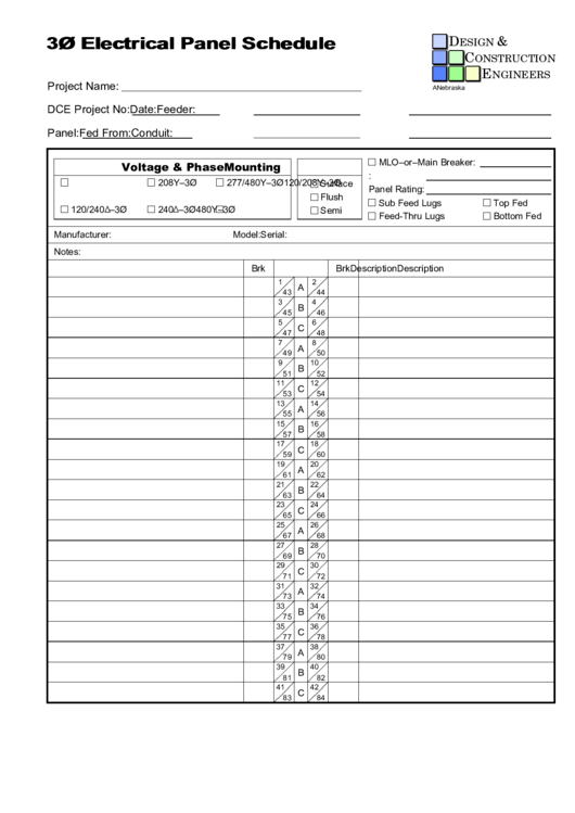 Electrical Panel Schedule printable pdf download