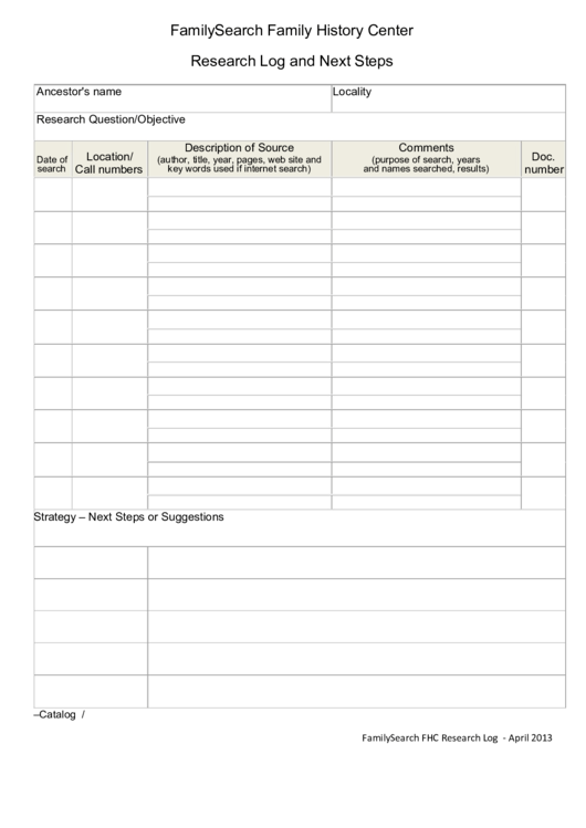 Research Log Template Printable pdf