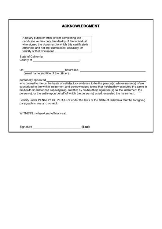 Fillable Acknowledgment Form - State Of California Printable pdf