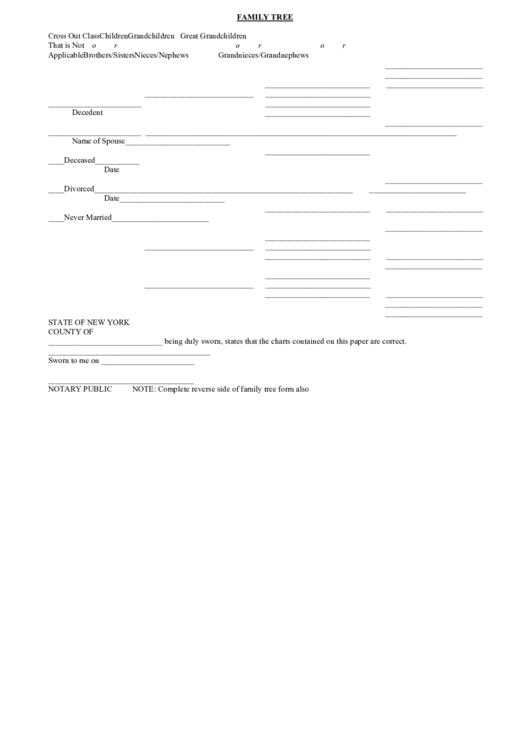 Fillable Form Ft-1 - Family Tree (State Of New York) Printable pdf