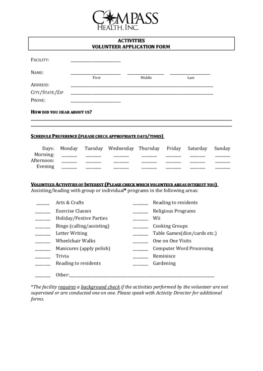 Volunteer Application Of Compass Printable pdf