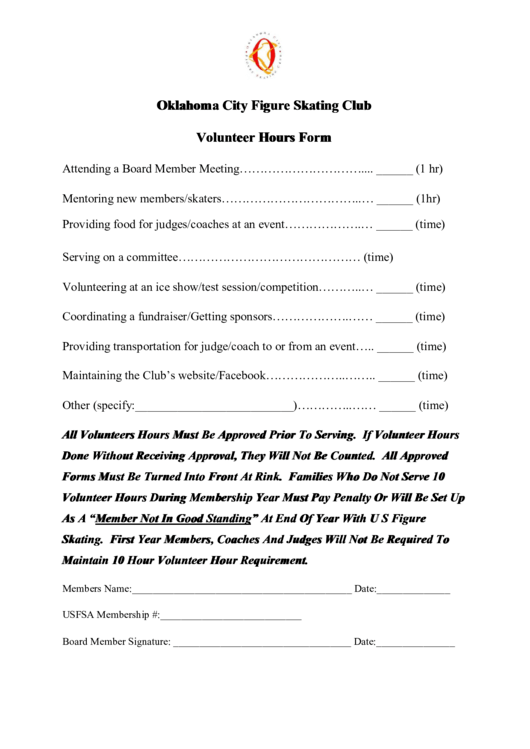Volunteer Hours Form Of Ocfsc Printable pdf