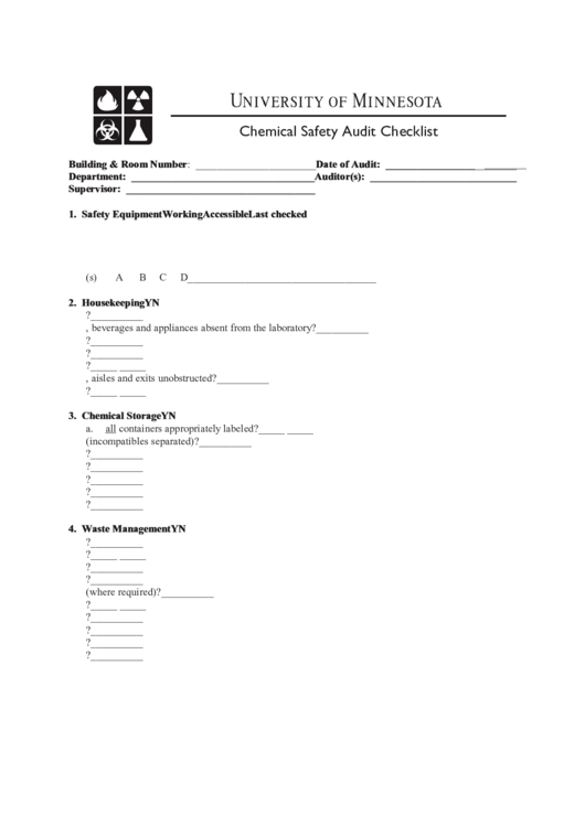 Chemical Safety Audit Checklist Printable pdf