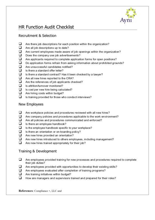 Hr Function Audit Checklist Printable pdf