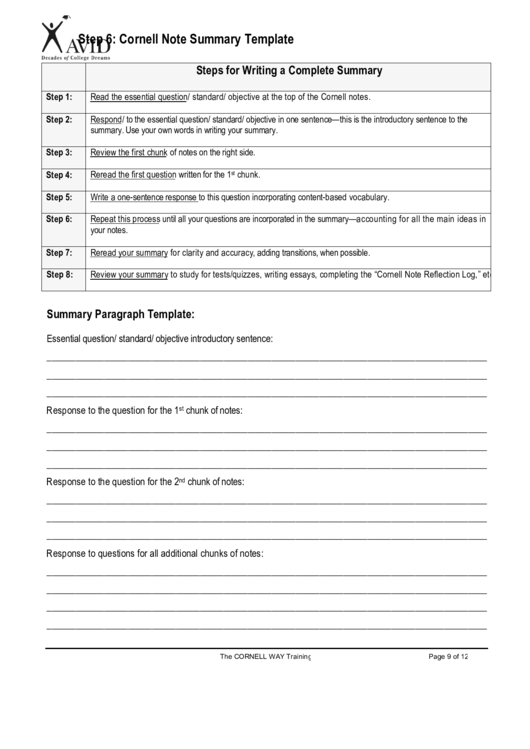 Cornell Note Summary Template Printable pdf